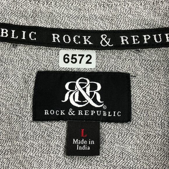 Rock & Republic Mens Shirt Large Gray Button Up Long Sleeve Front Zipper Cotton - Picture 12 of 12